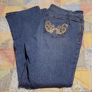 Roz & Ali Blue Boot Cut Jeans with Embroidered Details